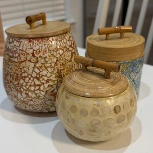 Elegant Bamboo and Mosaic Canister Set